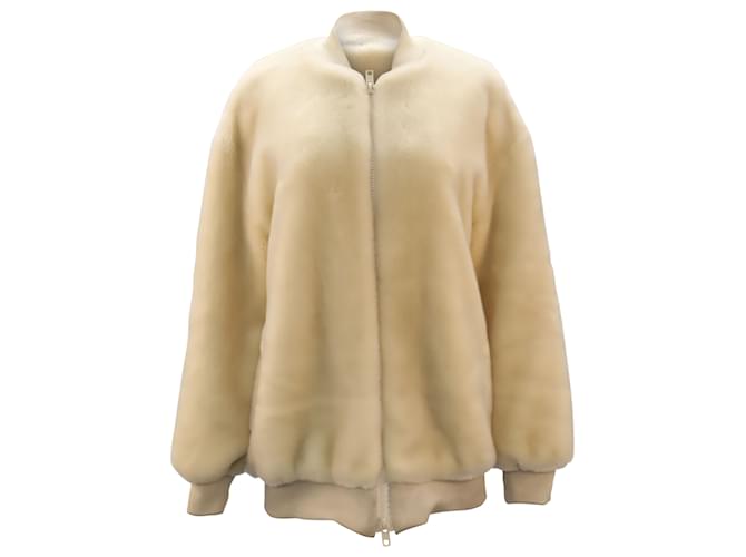 Tibi Luxe Faux Fur Track Jacket in Ivory Polyester  White Cream  ref.449204