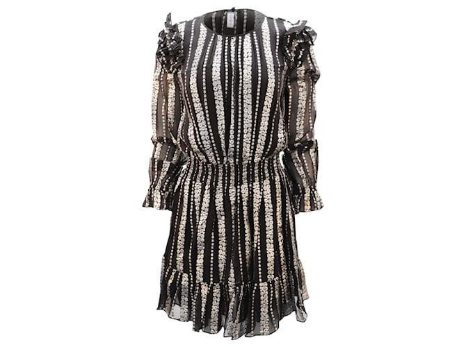 Michael Kors Ruffled Metallic Jacquard Mini Dress in Black Viscose Cellulose fibre  ref.449229