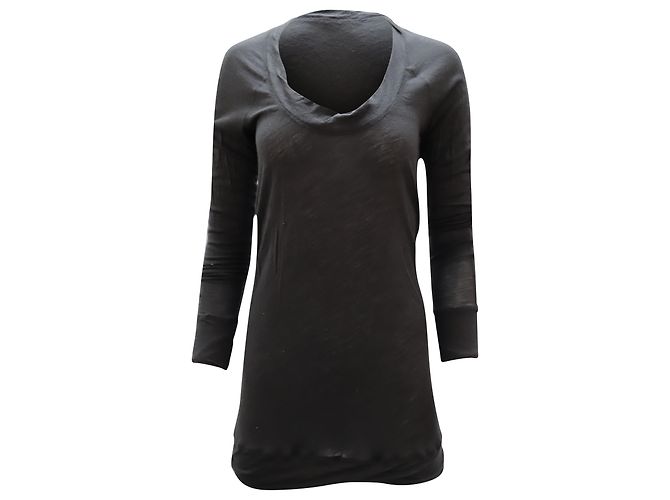Donna Karan Top de mangas compridas com decote redondo em lã cinza escuro