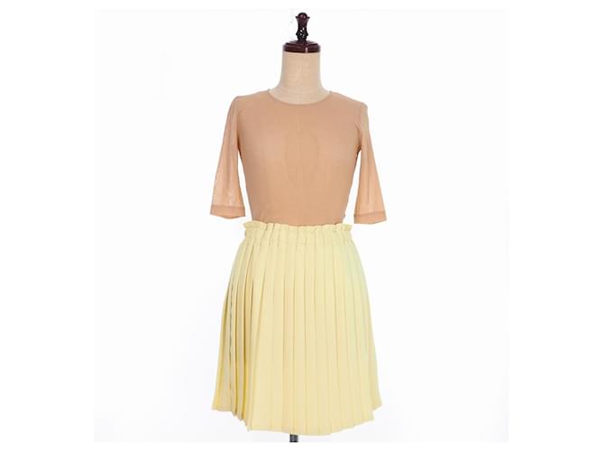 [Used] MM Six MM6 Maison Margiela 19AW mesh cut-and-sew pleated miniskirt  setup 40 yellow nude beige