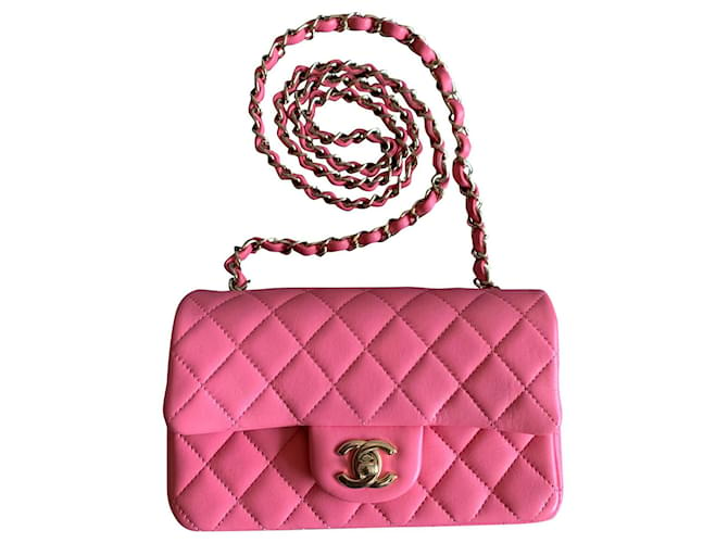 Chanel Mini Pink Quilted Lambskin Rectangular Classic