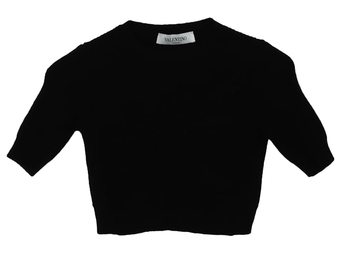 Valentino Knit Cropped Sweater in Black Cashmere Wool  ref.449386
