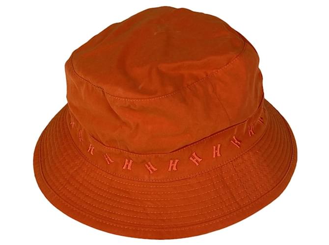 [Occasion] Chapeau seau Hermès H logo chapeau polyester orange dames  ref.449544