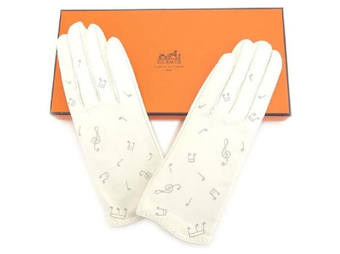 Hermès [Gebraucht] Hermes Handschuhe Damen Weiß x Grau Leder  ref.449549