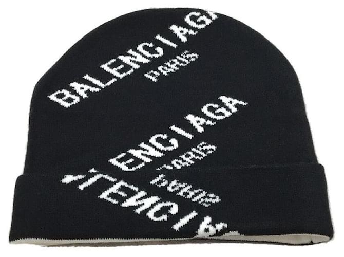 gorro tricotado com logotipo BALENCIAGA / gorro tricotado / em algodão / BLK / padrão total Preto  ref.449681