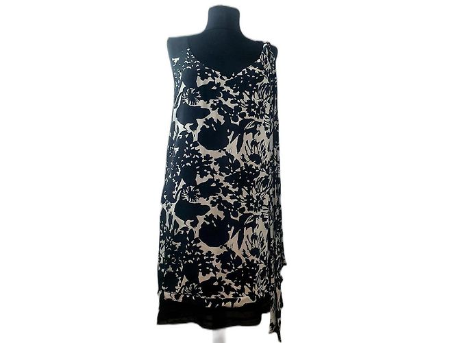 Diane Von Furstenberg Seidenkleid Schwarz Bunt Beige Mehrfarben