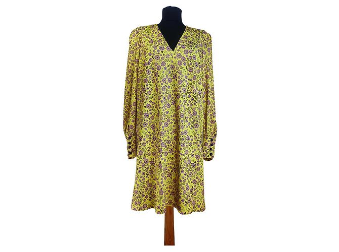 Baum und Pferdgarten Blumenkleid Gelb Lila Mehrfarben