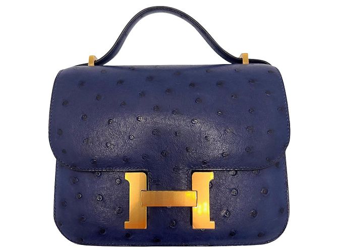 Hermès Constance Mini 18 Struzzo Blu navy Oro