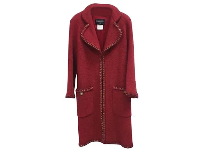 Chanel Paris Salzburg Runway Gripoix Buttons Chaqueta de abrigo roja Burdeos Tweed  ref.450650