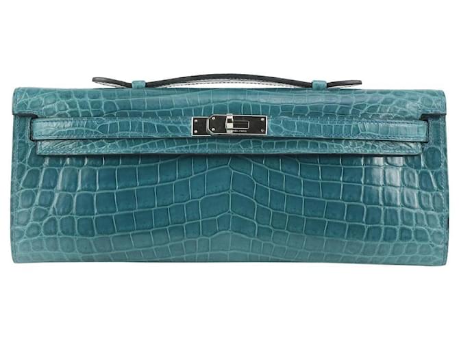 Hermès Herm��s Bleu Colvert Shiny Niloticus Crocodile Kelly Cut