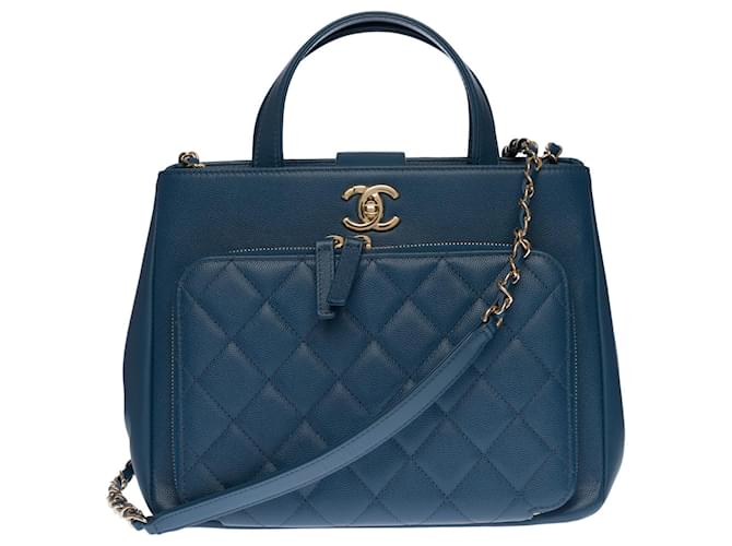 Hervorragende Chanel Classic Business Affinity Einkaufstasche aus petrolblauem Kaviarleder, garniture en métal doré  ref.450680