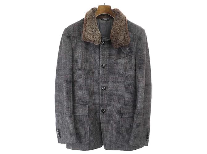 [Used] Dolce & Gabbana 05AW Walnut Button Wool Boa Check Jacket Gray x Brown 44 men's Green Cashmere  ref.450856