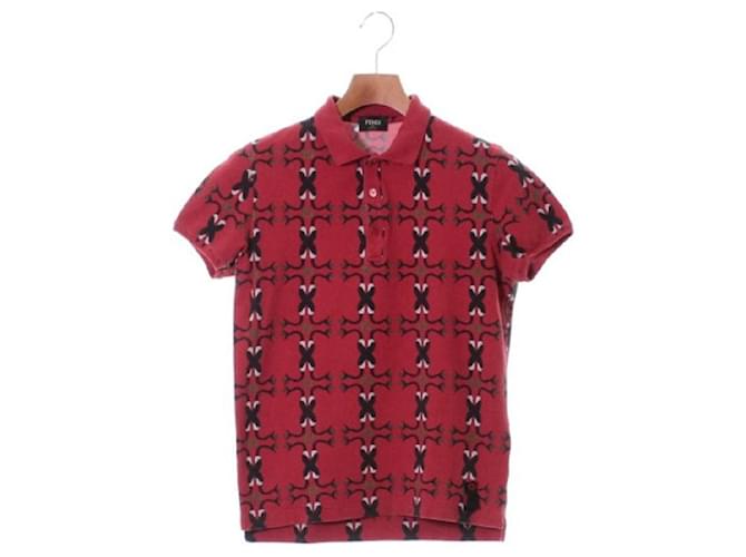[Usado] Camisa Polo Masculina FENDI Preto Vermelho Algodão  ref.450862