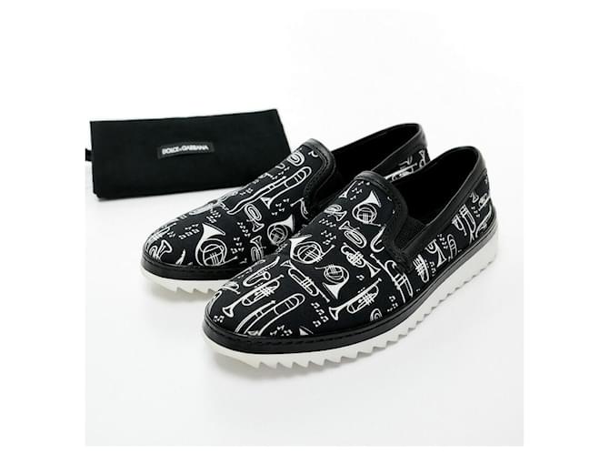 [Occasion] Bon état ■ DOLCE & GABBANA Dolce & Gabbana Slip-on Low-Cut Sneaker Chaussures Taille 8.5 (équivalent à 26.5 cm) noir x blanc Cuir Caoutchouc  ref.454363