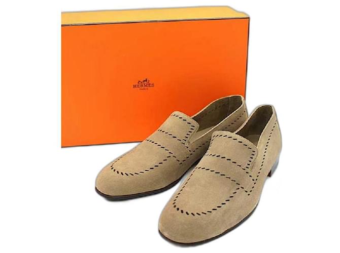 Hermès [Used]  HERMES ★ Suede punching slip-on / shoes / casual / fashionable / shoes beige men's 42 (equivalent to 27.0 cm) Cloth  ref.454369