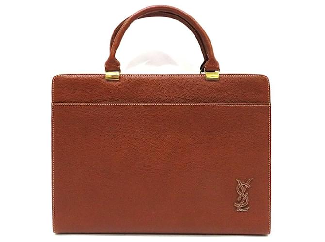[Used]  Yves Saint Laurent bag leather AB rank business bag document bag YVES SAINT LAURENT hand brown men's tomorrow music  ref.454390