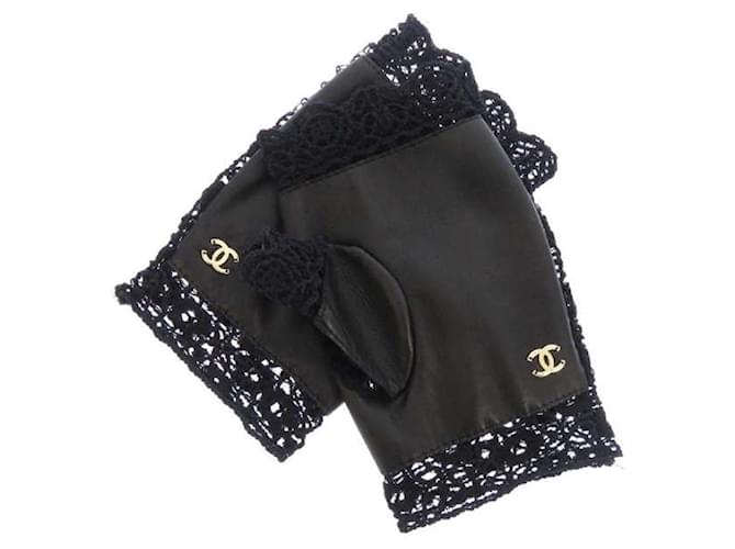 Chanel Pre-owned 2020s Camélia Appliqué Fingerless Gloves - Black