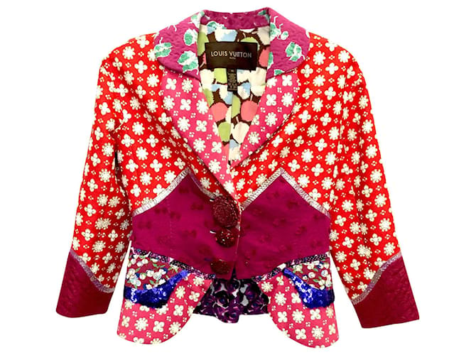 Louis Vuitton red embroidered jacket with white flower pattern