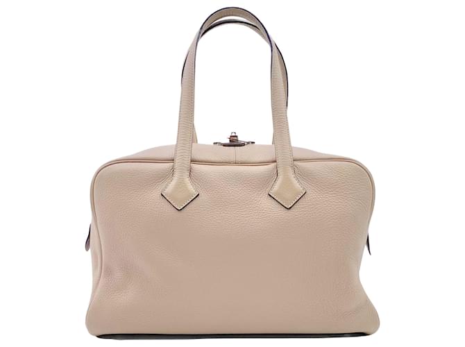 Hermès Victoria bag in gris tourterelle leather PHW Grey  ref.454626