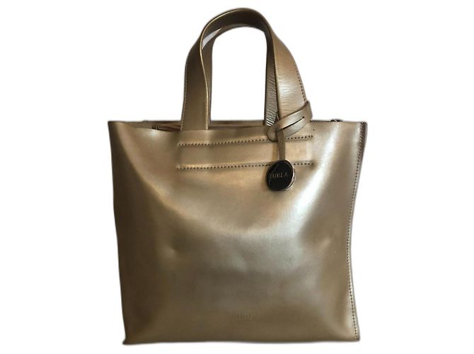 Bolsa Furla de couro bege dourado