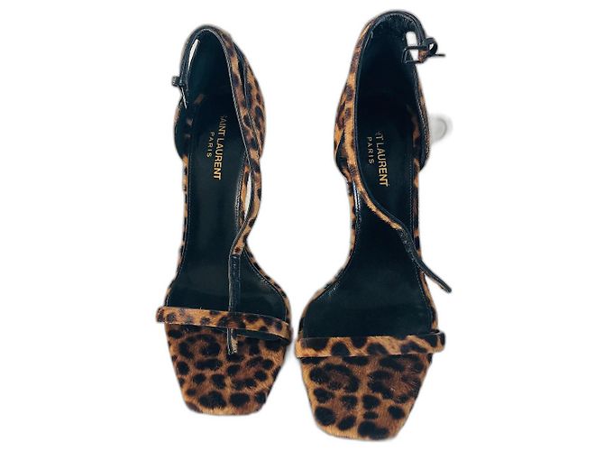 Sandali Yves Saint Laurent Opyum Leopardati in Pelle e Pelliccia Stampa leopardo
