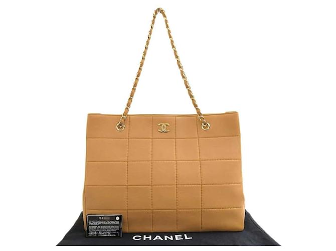 [Used] CHANEL Wild Stitch Chocolate Bar Tote Bag with Camel Seal 7th Caramel Leather  ref.454847
