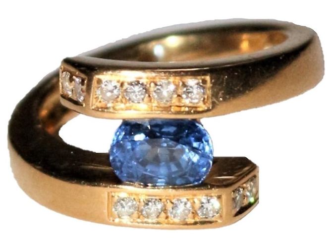 Autre Marque Anello in oro giallo e zaffiro con diamanti D'oro
