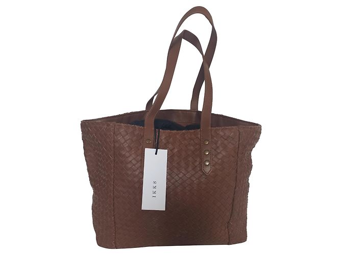 Sac Cabas Ikks en Cuir Tressé Marron