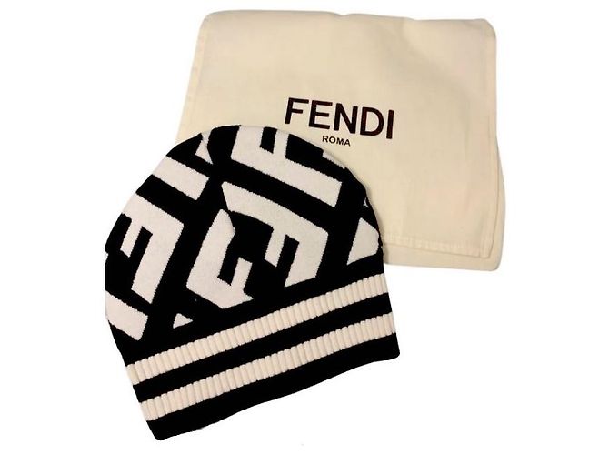 Fendi FF Mütze schwarz weiß Unisex Einheitsgröße