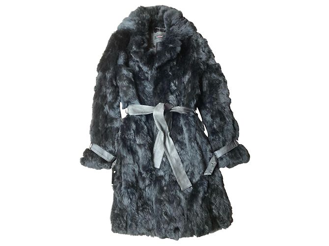 Autre Marque Abrigo de conejo y piel negro Talla 36