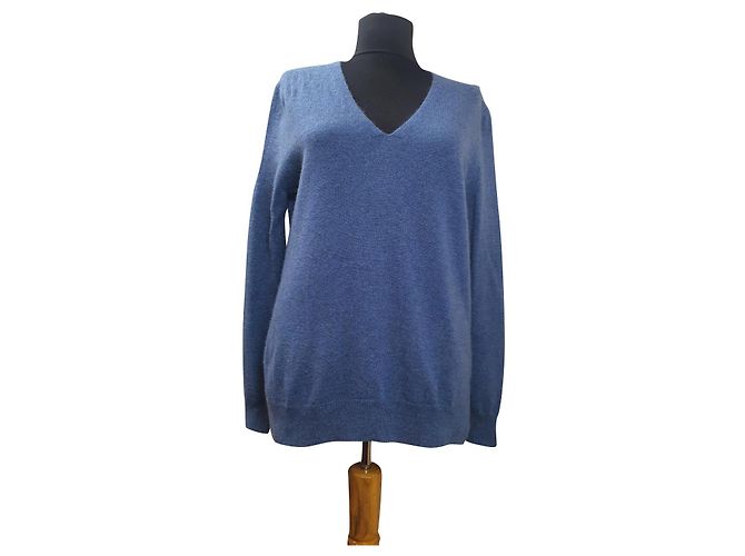 Massimo Dutti Kaschmir Pullover mit V Ausschnitt blau 