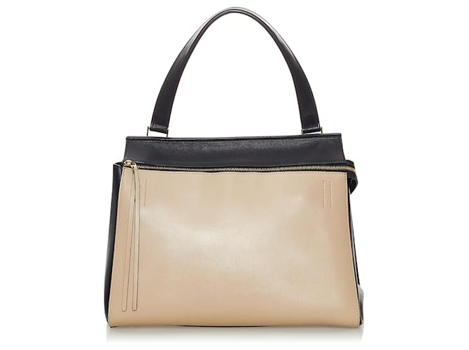 Céline Celine Brown Medium Edge Bicolor Leather Handbag Black Beige Pony-style calfskin  ref.454978