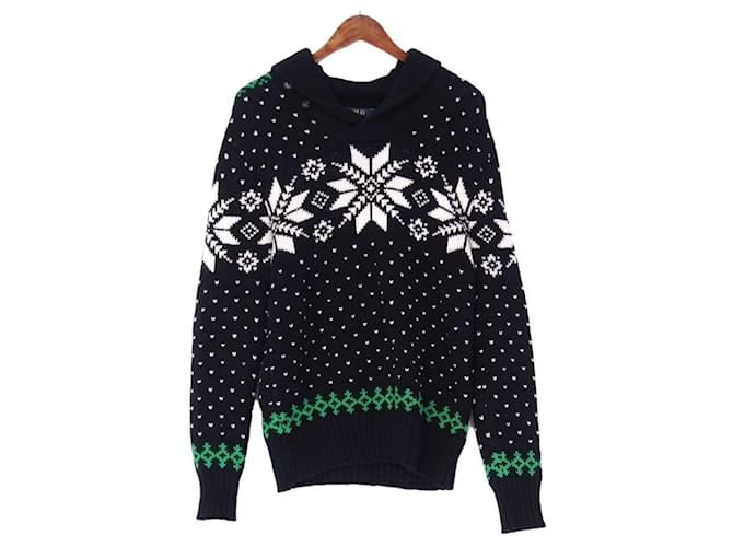 [Used]  Polo Ralph Lauren POLO RALPH LAUREN Knit Sweater Men's Shoal Color Snowflake Pattern Angora Cashmere XS Black Cotton  ref.455031