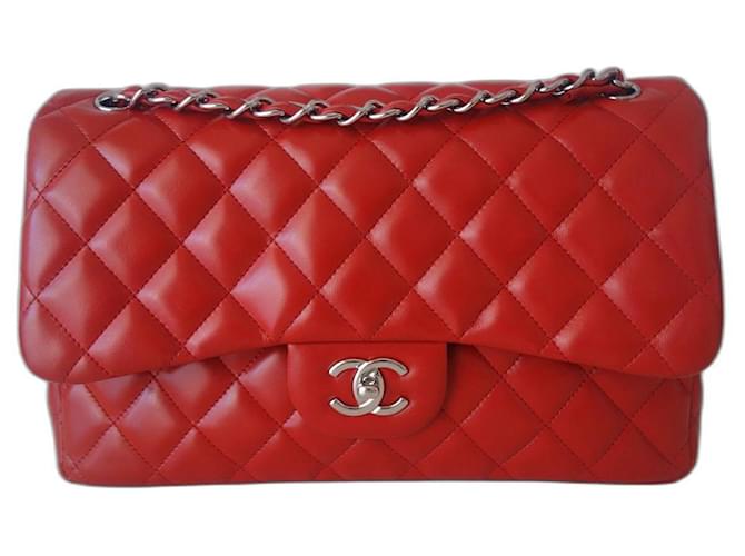 Timeless Chanel Classic rote Tasche Leder  ref.455363