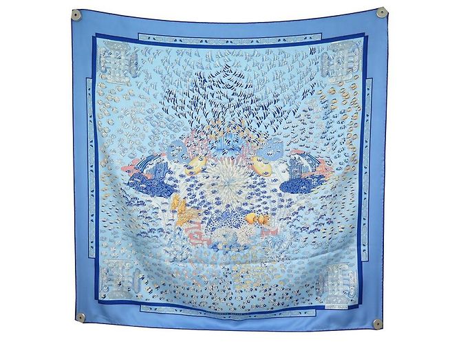 Hermès SCIARPA HERMES GATHERING OCEANE DI ANNIE FAIVRE CON SCIARPA DI SETA BLU