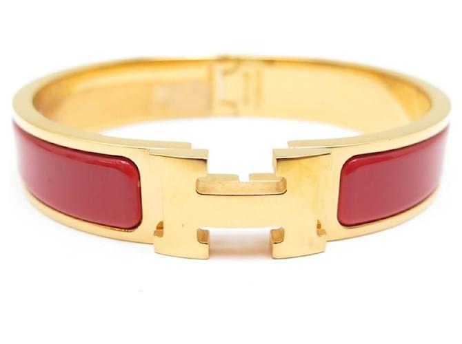Red Clic H Bracelet in Gold Plated Enamel Bracelet Size PM