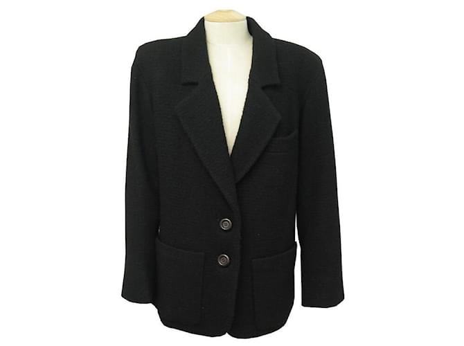 Yves Saint Laurent Rive Gauche Jacket 46 XL IN BLACK WOOL TWEED BLACK JACKET