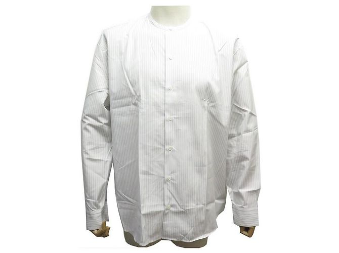 Hermès NOVA CAMISA HERMES L 41 CAMISA DE ALGODÃO BRANCO RISCAS AZUIS