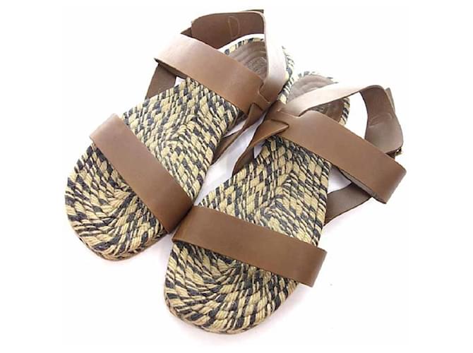 [Occasion] Hermès cuir sangle espadrilles sandales taille homme 43 série marron  ref.455830
