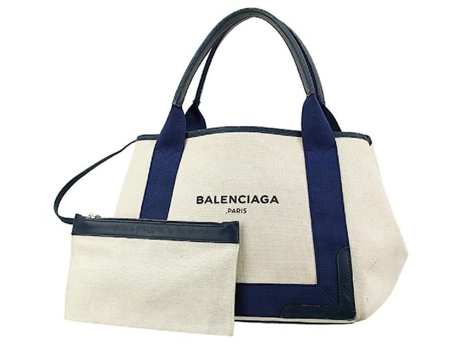 Usado] Balenciaga Tote Bag Navy Kabas S Canvas Leather Natural Off-White Blue Female Small Shoulder Shoulder Shoulder Bag Blanco ref.455850 - Joli Closet