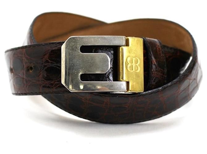 [Usado] Balenciaga Leather Belt Gold x Silver Metal Fittings Brown Castaño Cuero  ref.455874