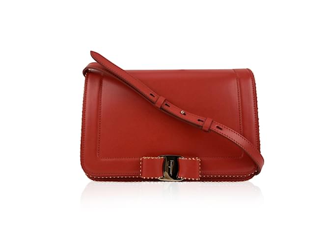 Salvatore Ferragamo Red Leather Vara RW Bow Flap Mint Shoulder Bag