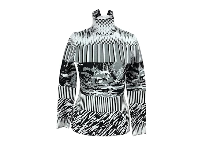 Balenciaga Schwarz-weißer Pullover aus Polypropylen mit hohem Kragen 38 fr Mehrfarben Kunststoff  ref.456330