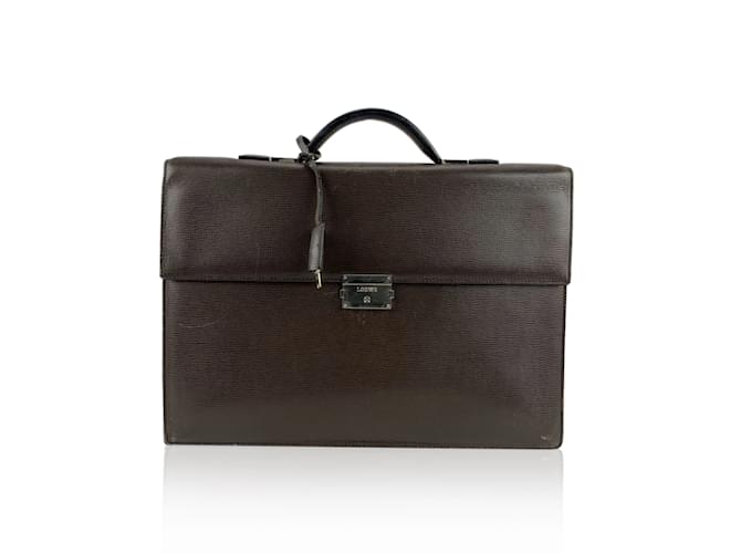 Loewe Brown Textured Leather Briefcase Work Bag  ref.456364