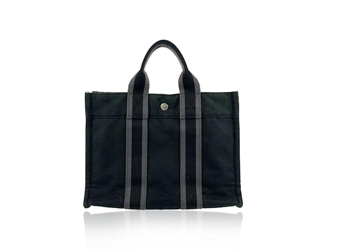 Hermes Fourre Tout P.M. (mini tote) in Black Canvas with Grey