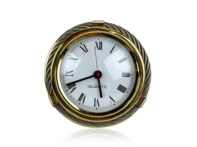 Gucci Horloge de Table Ronde Vintage Rare en Métal Doré et Argenté  ref.456412