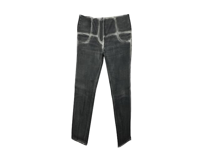 Chanel Pantaloni grigi in denim slavato con zip 38 fr Grigio Cotone  ref.456424