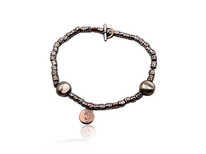 Dodo Pomellato Pulsera Granelli Toggle con Cuentas de Plata Esterlina y Oro Rosa