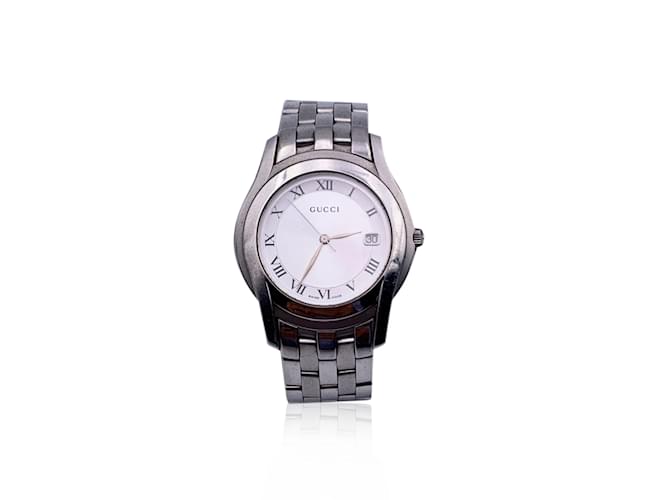 Gucci Silver Stainless Steel Mod 5500 M Wrist Watch Silver Dial