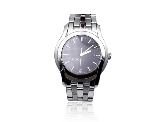 Gucci Mod de acero inoxidable plateado 5500 Reloj de pulsera XL esfera negra Plata ref.456606 Joli Closet